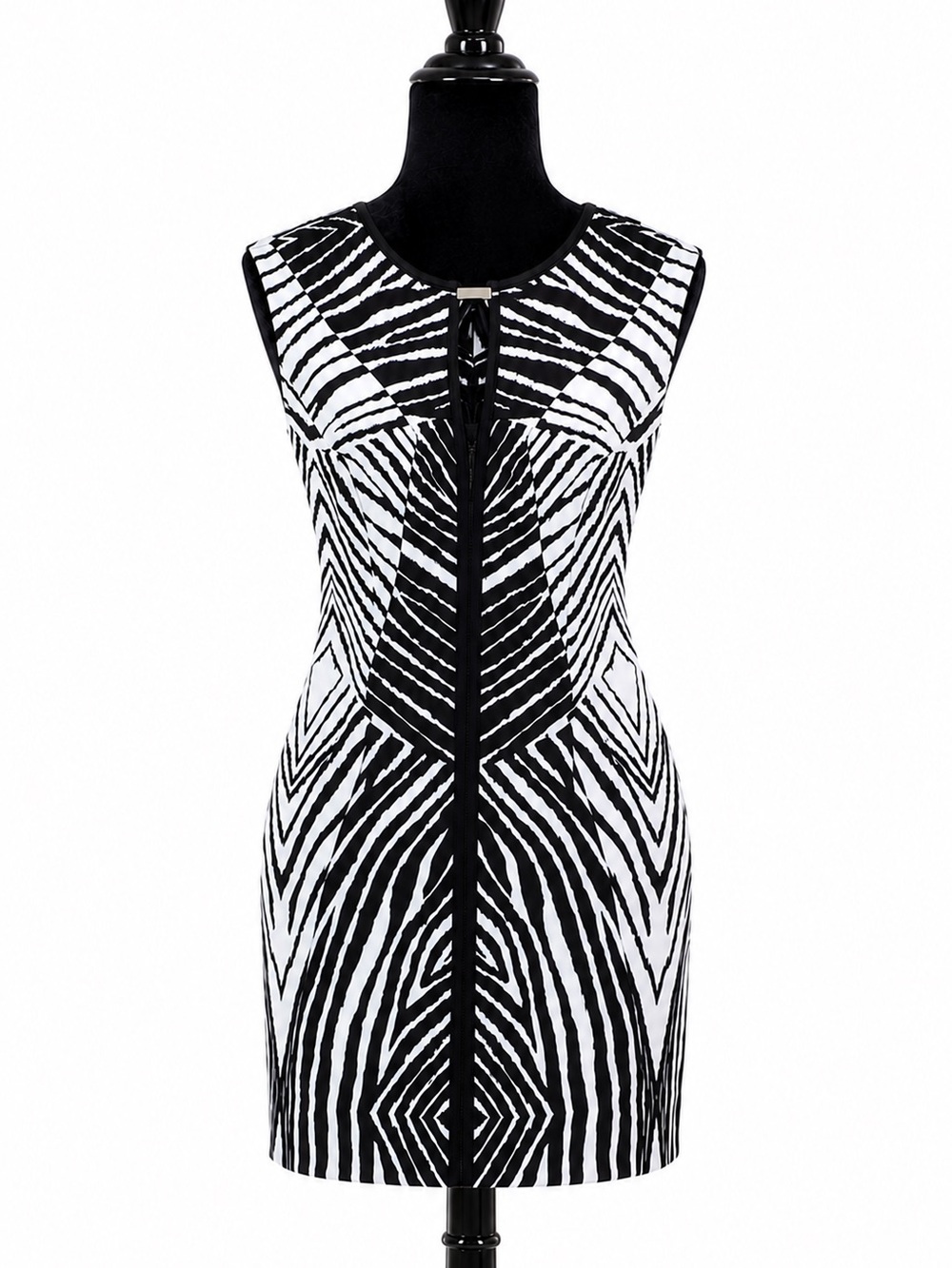 ILE New York Black White Zebra Print Sheath Knee Dress Sleeveless Zip 14W